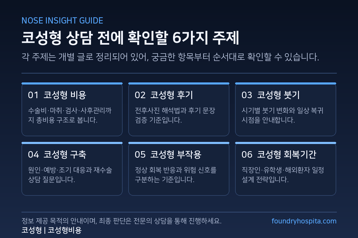 코성형 상담 전에 확인할 6가지 주제 - 비용, 후기, 붓기, 구축, 부작용, 회복기간